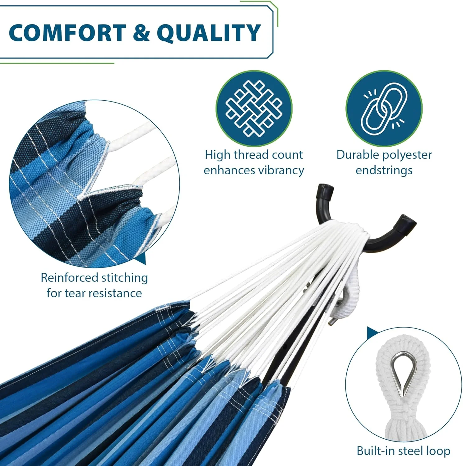 Double Cotton Hammock with Stand (9ft/280cm) - Blue Lagoon - Image 5