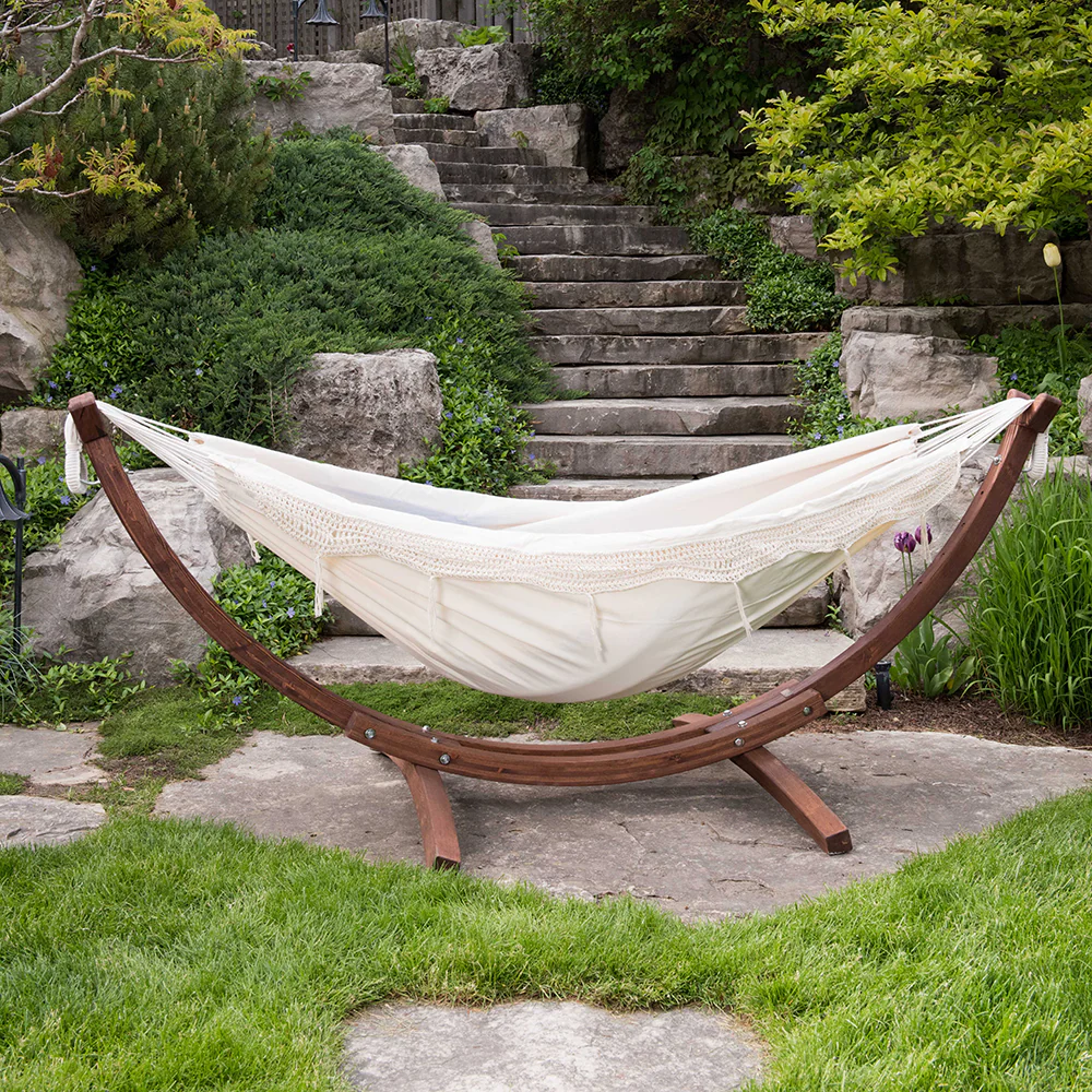 Brazilian Style Cotton Hammock - Natural with Fringe - Image 6