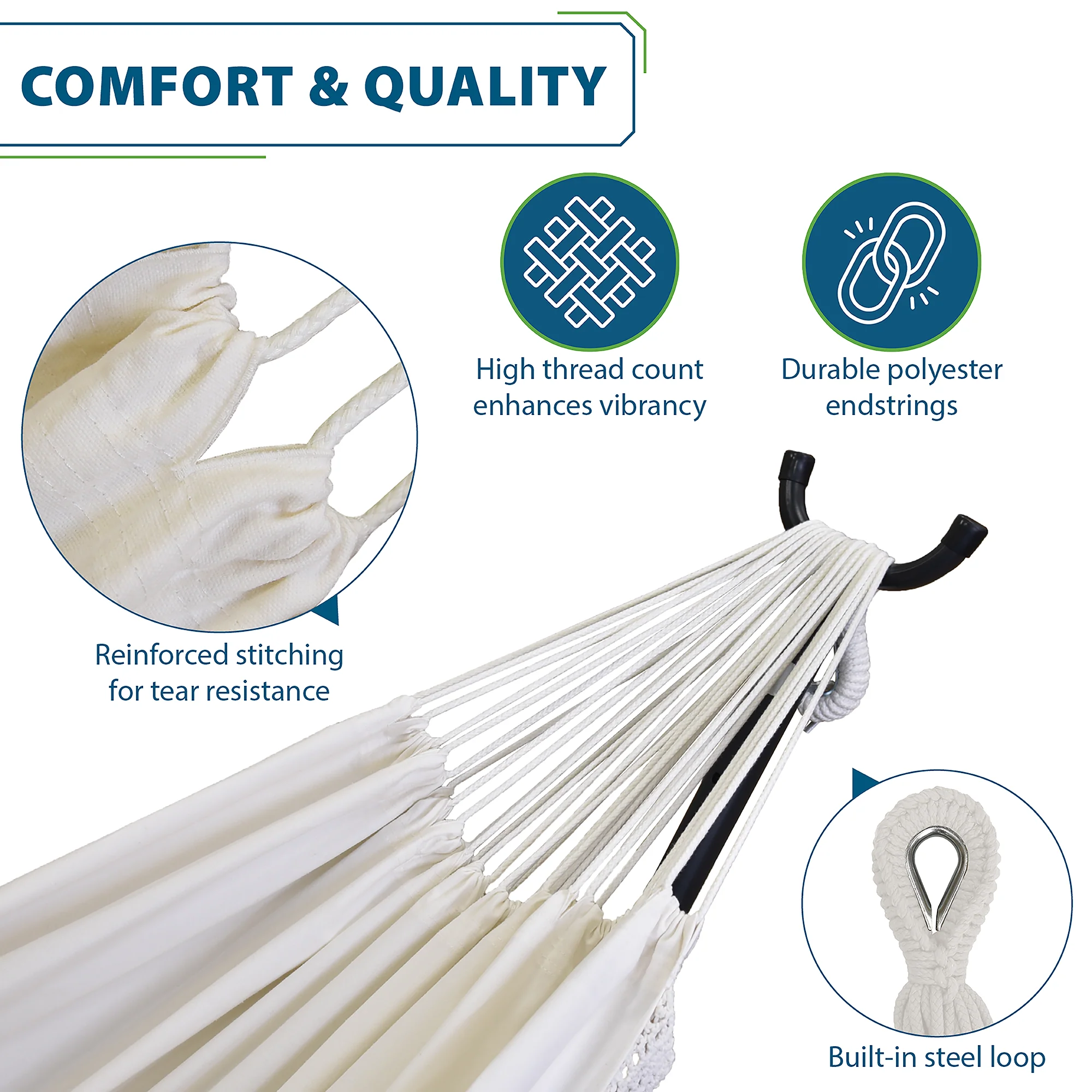 Brazilian Style Cotton Hammock - Natural with Fringe - Image 7