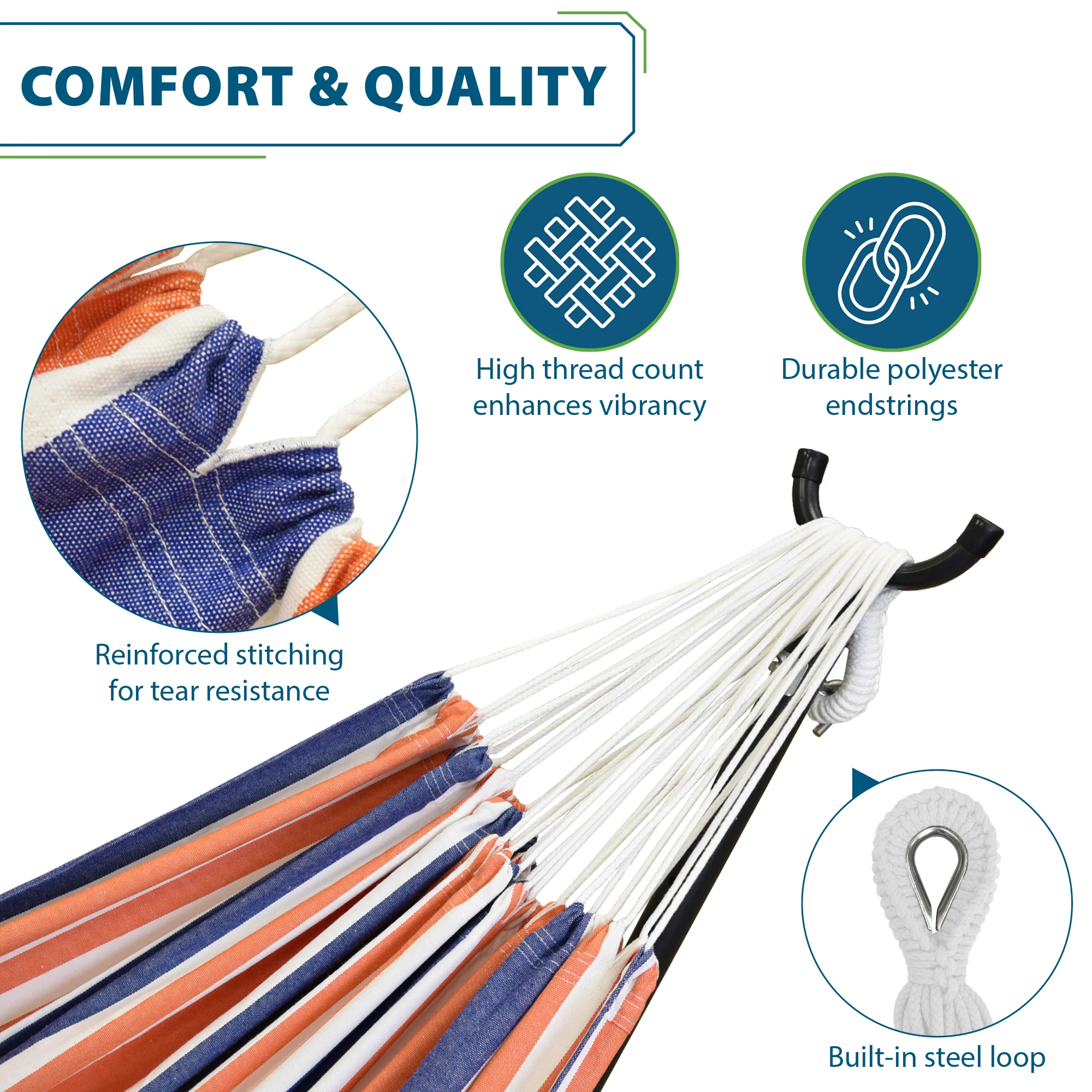 Double Cotton Hammock with Stand (9ft/280cm) - Orange Punch - Image 3