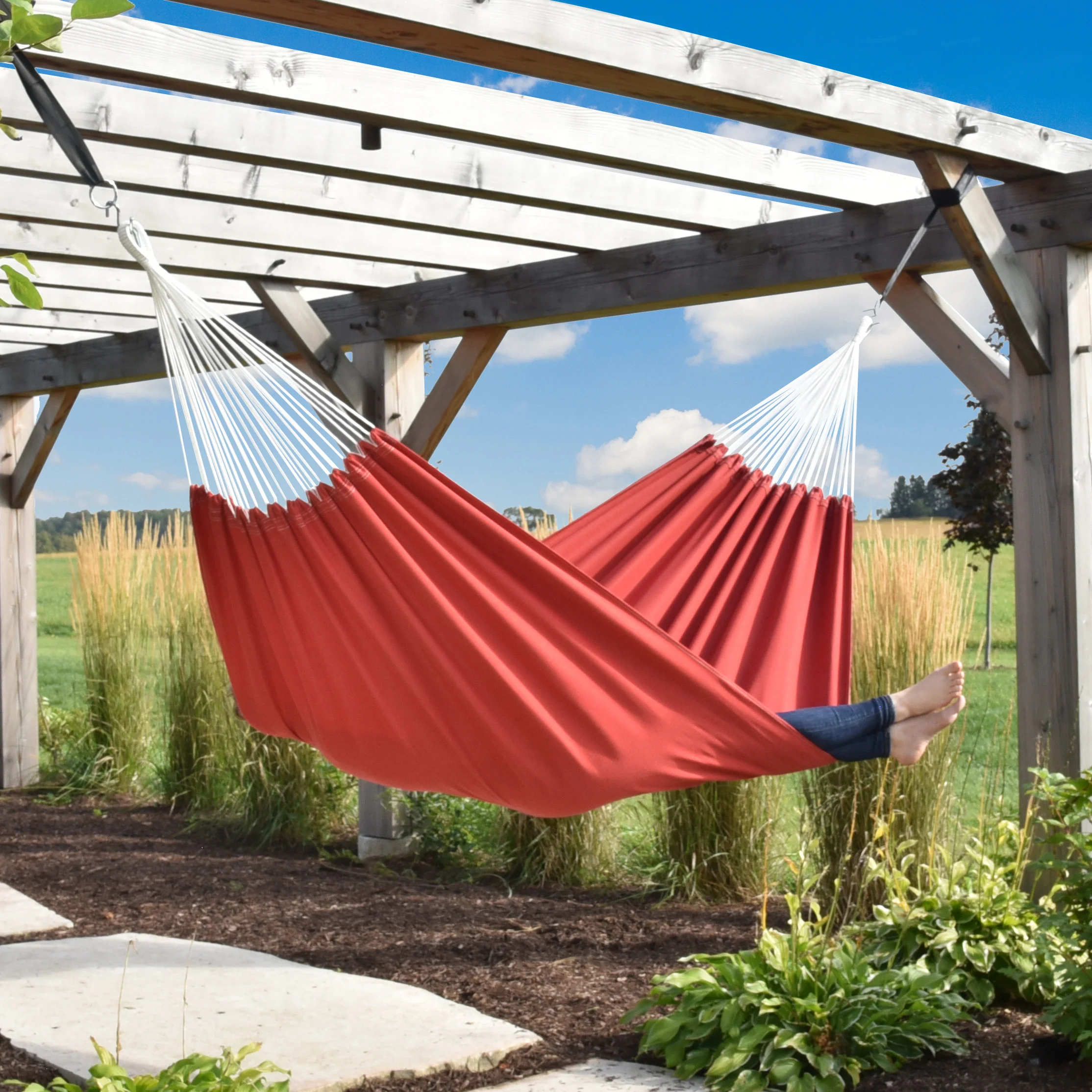 Brazilian Style Sunbrella® Hammock - Crimson - Image 3