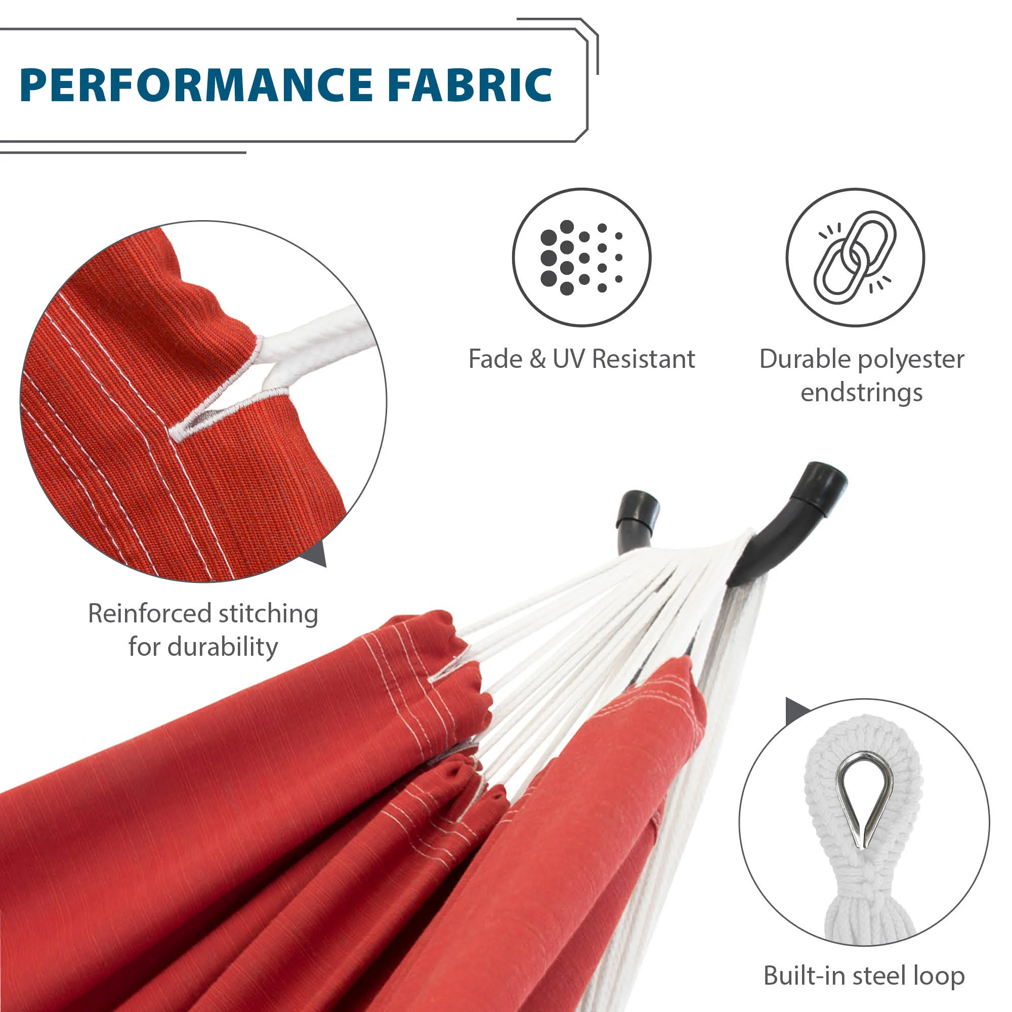 Double Sunbrella® Hammock with Stand (9ft/280cm) - Crimson - Image 4