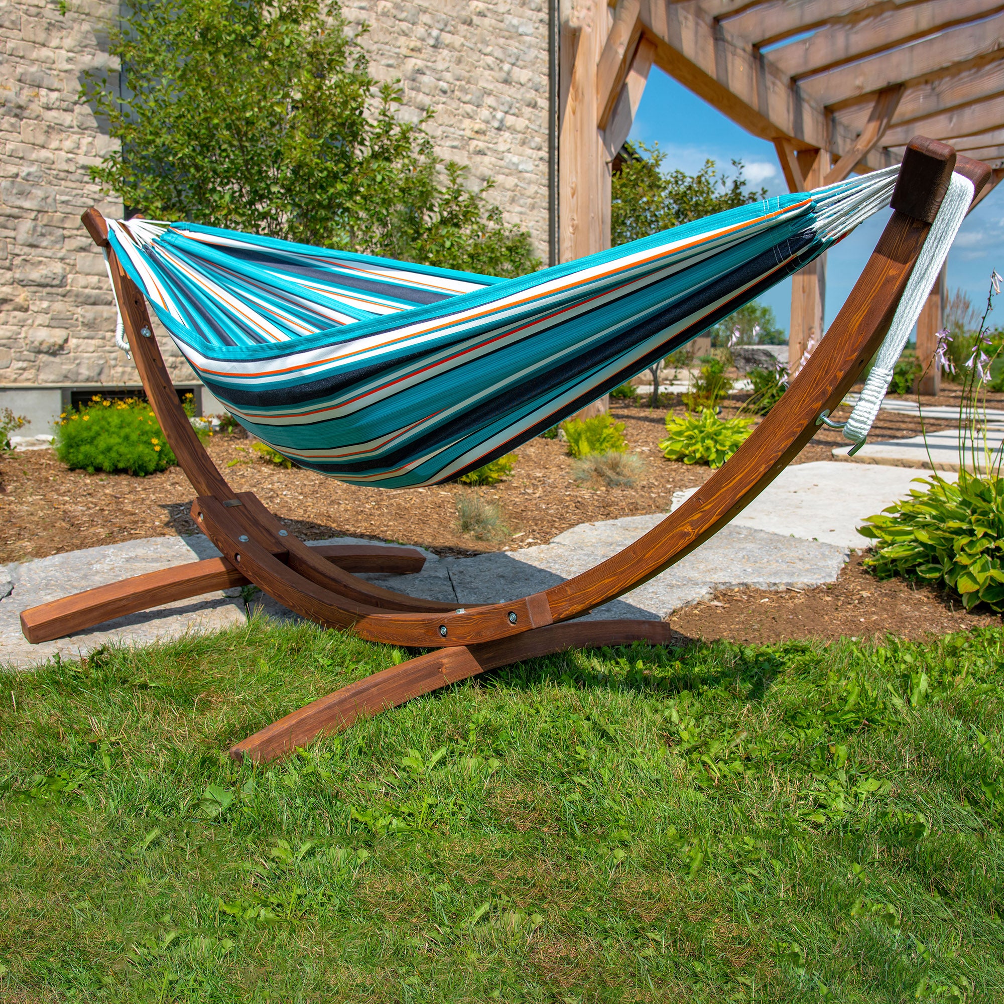 Double Sunbrella® Hammock with Solid Pine Stand (8ft/260cm) - Token Surfside - Image 3