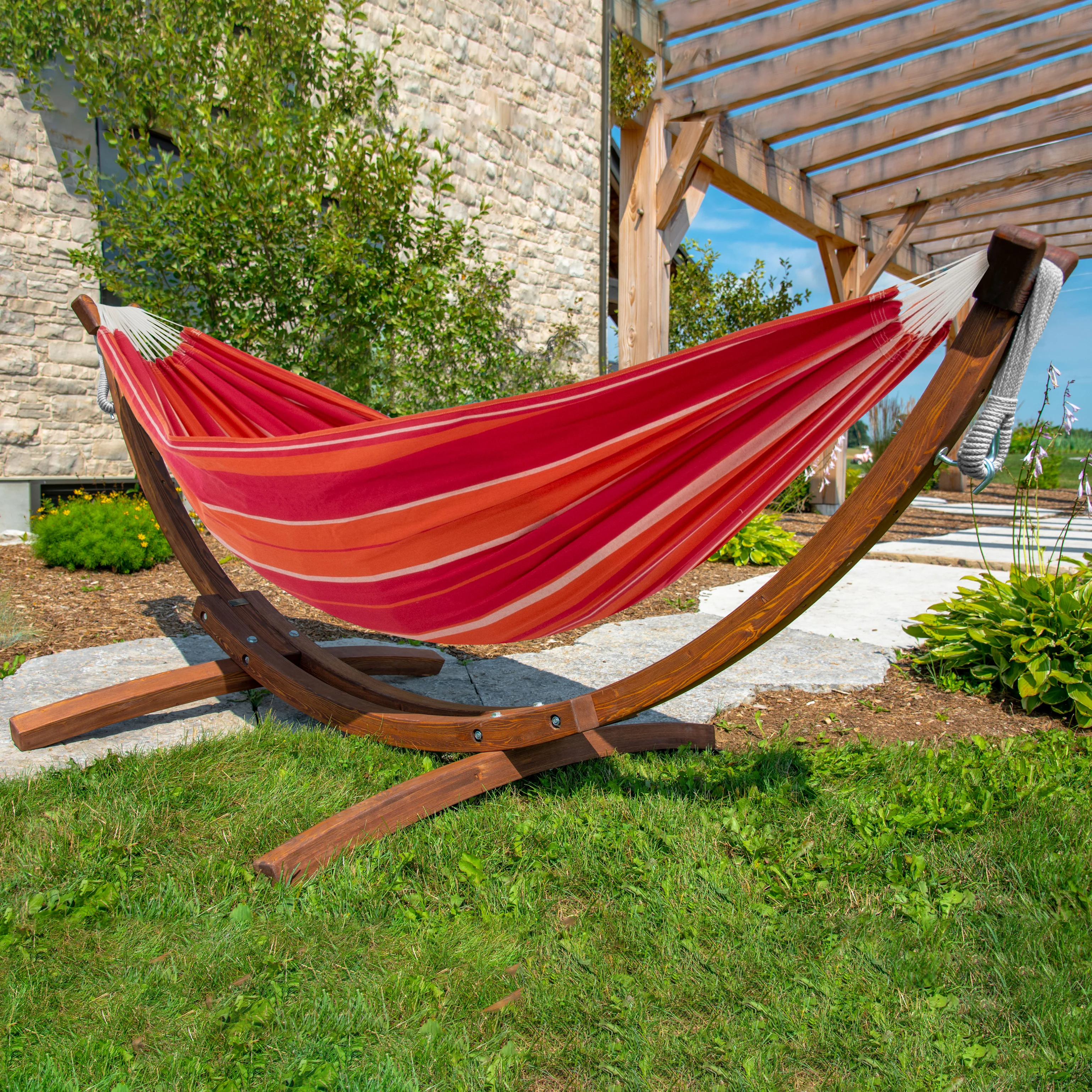 Double Cotton Hammock with Solid Pine Stand (8ft/260cm) - Mimosa - Image 3