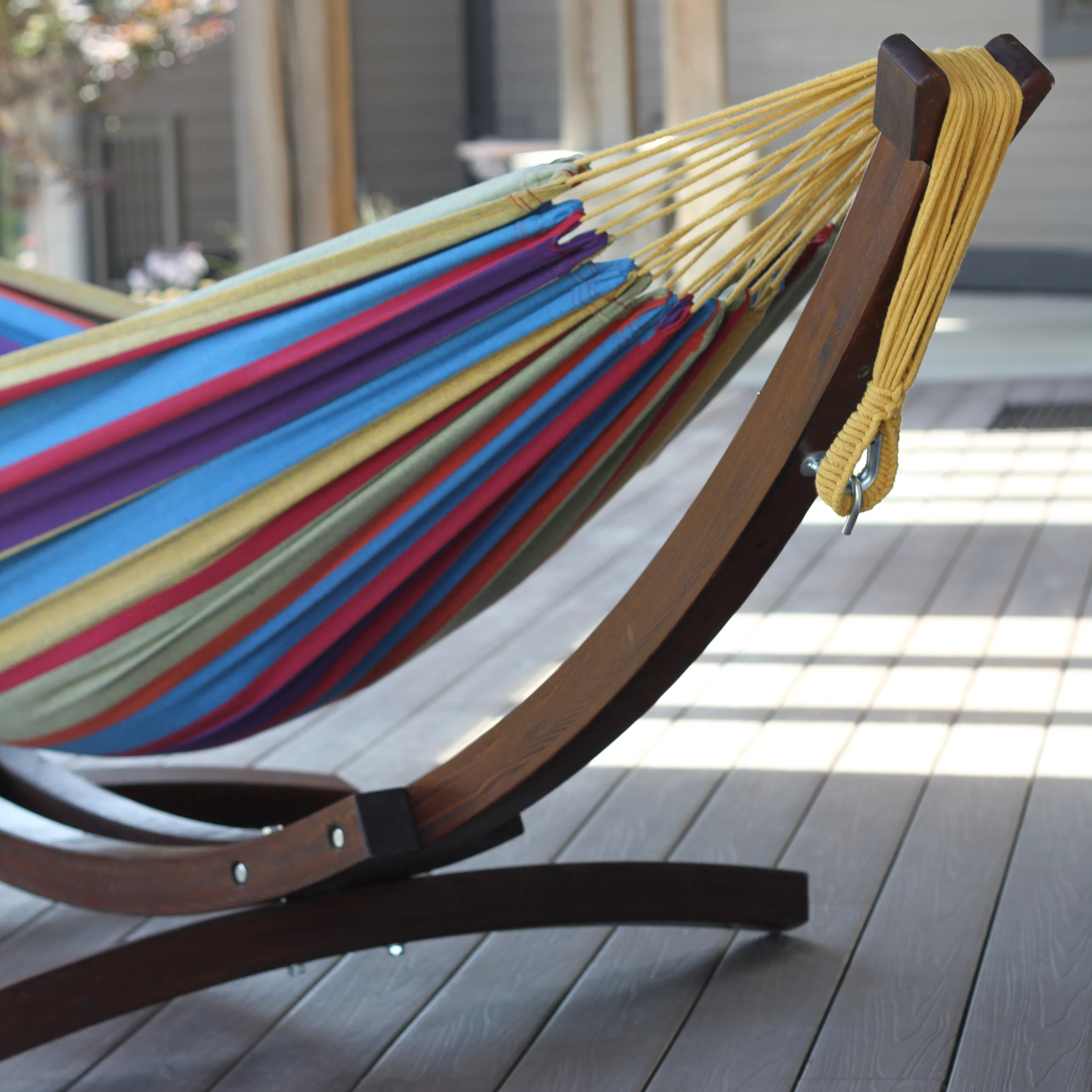 Double Cotton Hammock with Solid Pine Stand (8ft/260cm) - Tropical - Image 5
