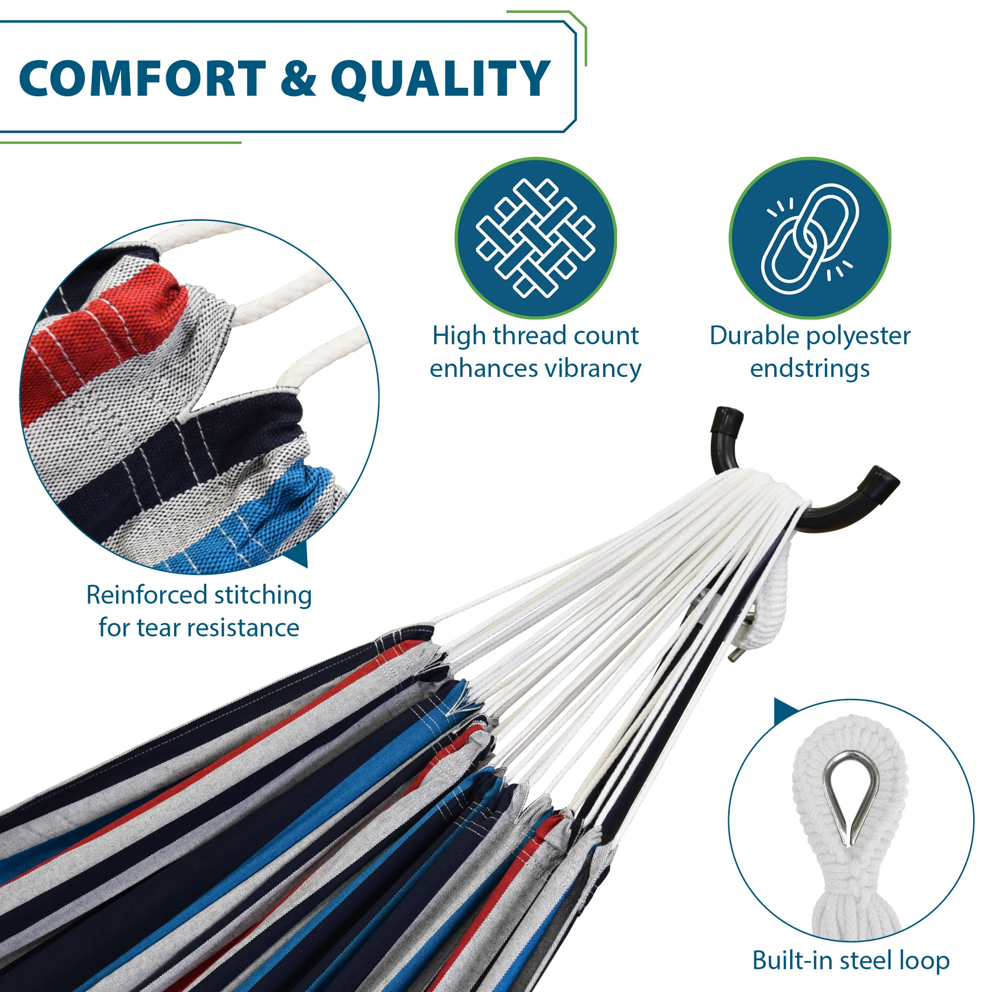 Double Cotton Hammock with Stand (9ft/280cm) - Denim - Image 5