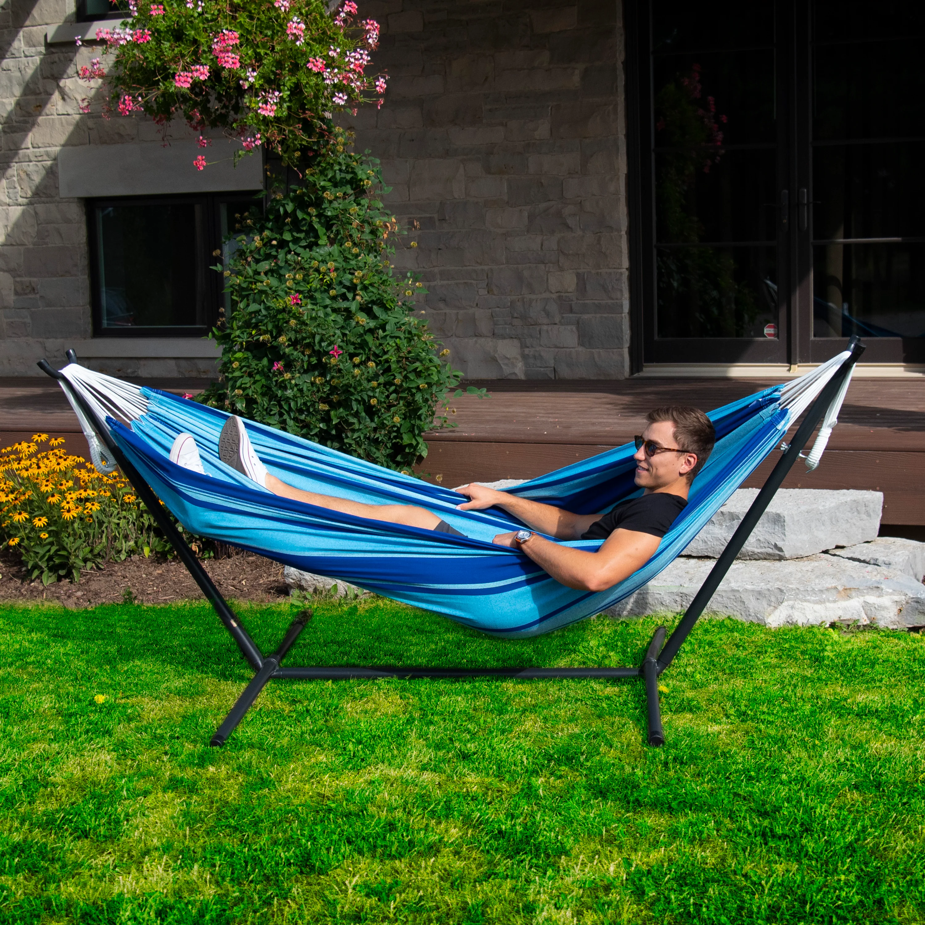 Double Cotton Hammock with Stand (9ft/280cm) - Island Breeze - Image 3