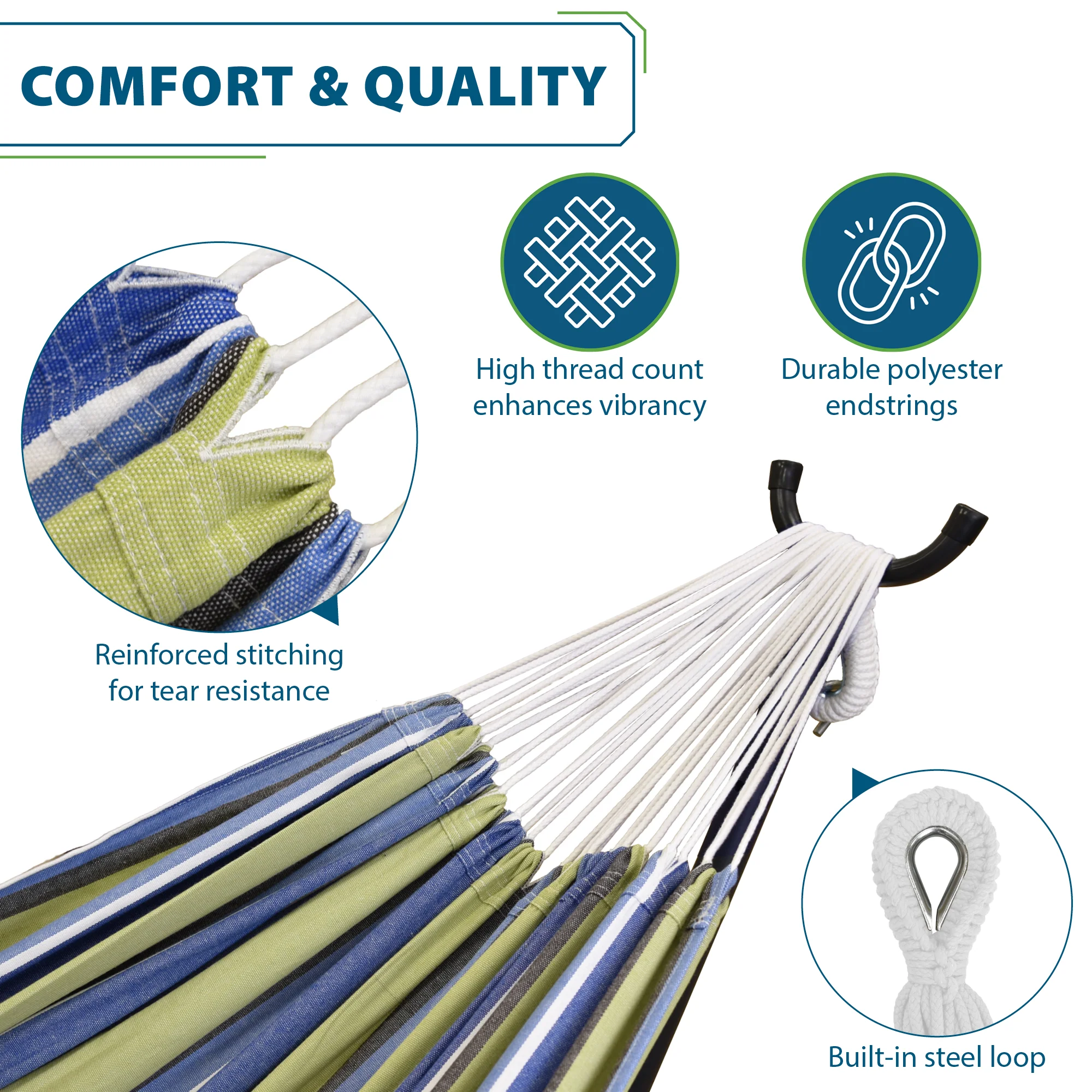 Double Cotton Hammock with Stand (9ft/280cm) - Oasis - Image 6