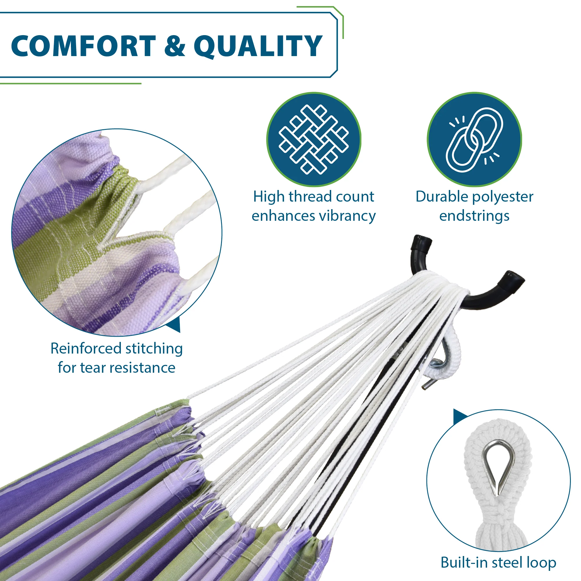 Double Cotton Hammock with Stand (9ft/280cm) - Tranquility - Image 4