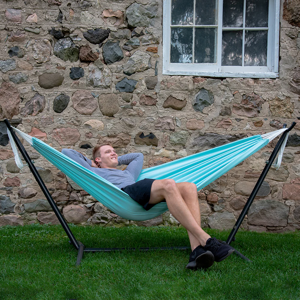 Double Polyester Hammock with Stand (9ft/280cm) - Aqua - Image 3