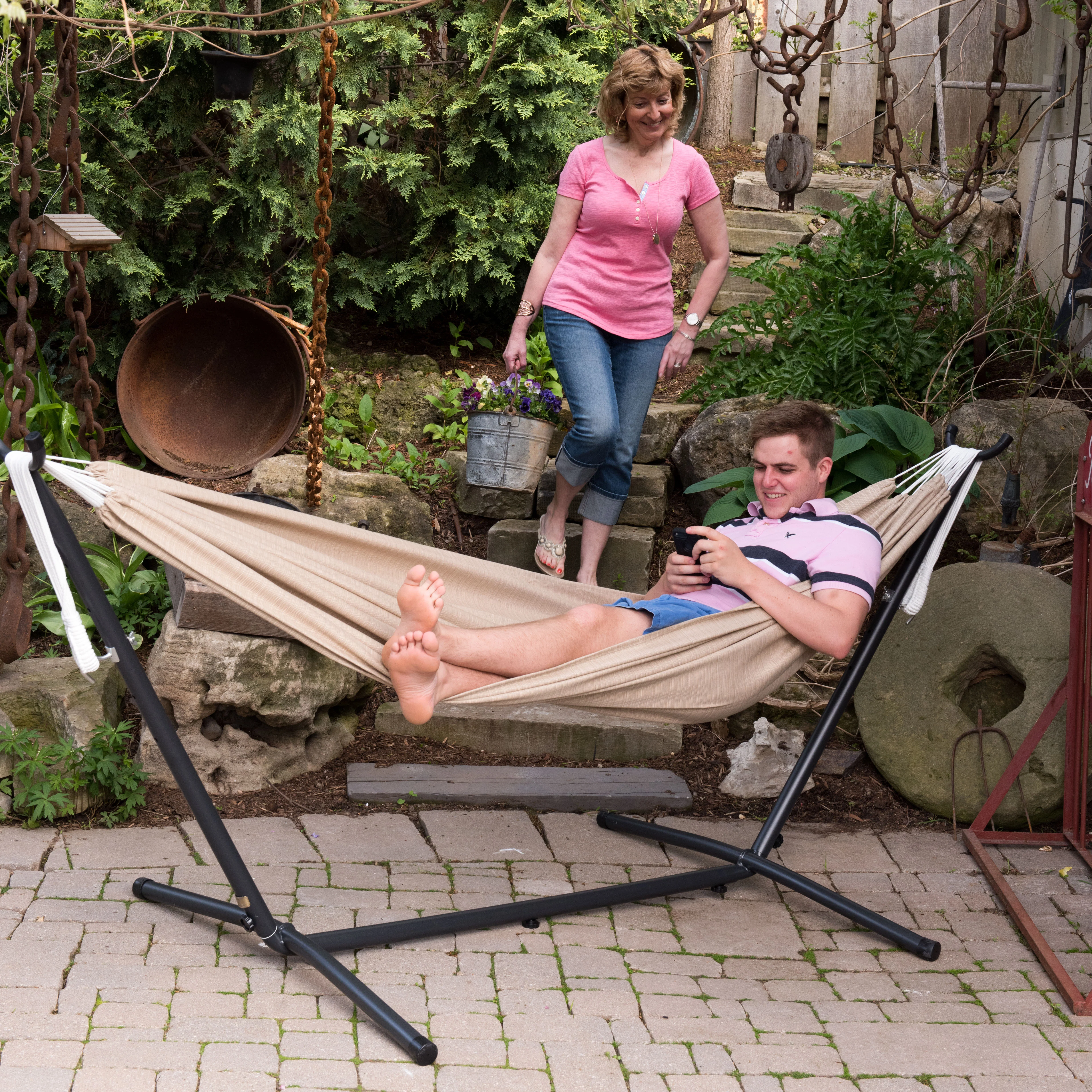 Double Sunbrella® Hammock with Stand (9ft/280cm) - Sand - Image 4