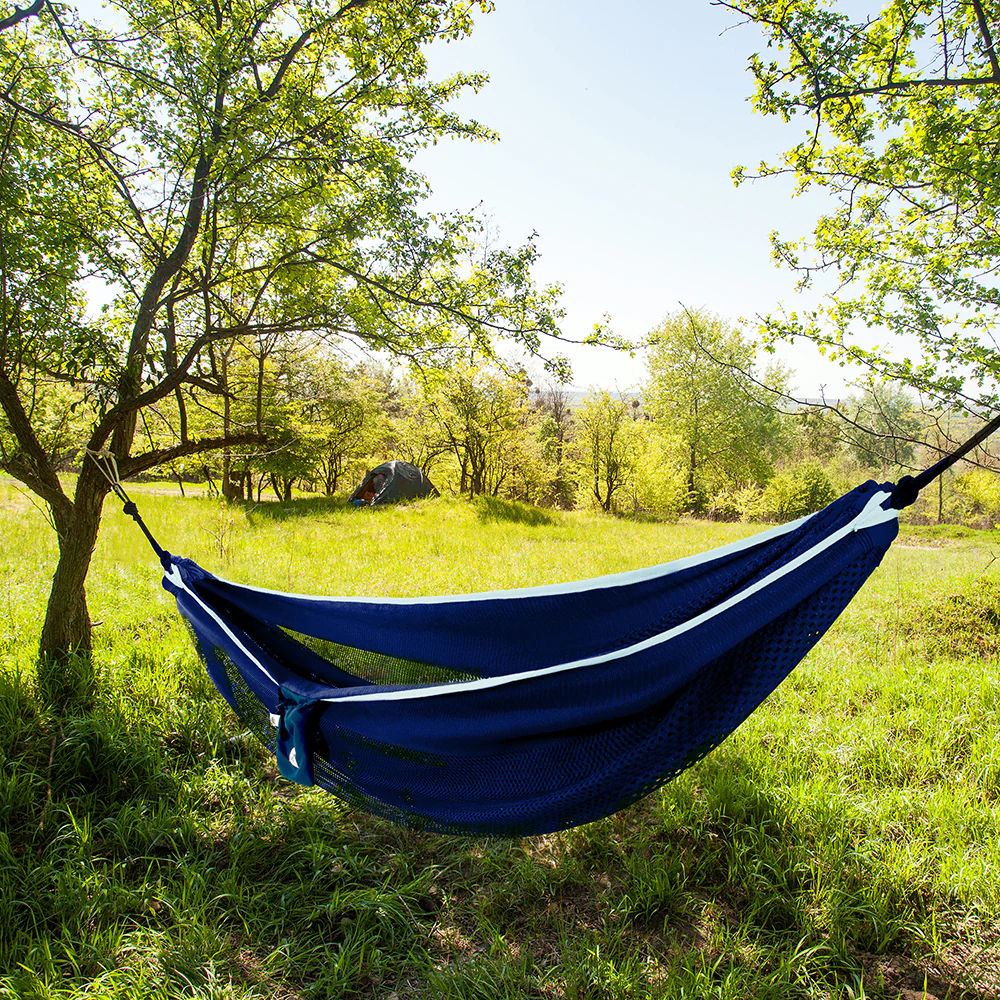 Mesh Camping Hammock - Navy & Turquoise - Image 2
