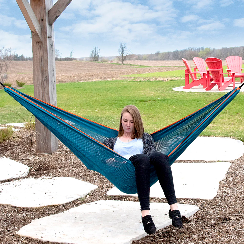 Mesh Camping Hammock - Turquoise & Orange - Image 2