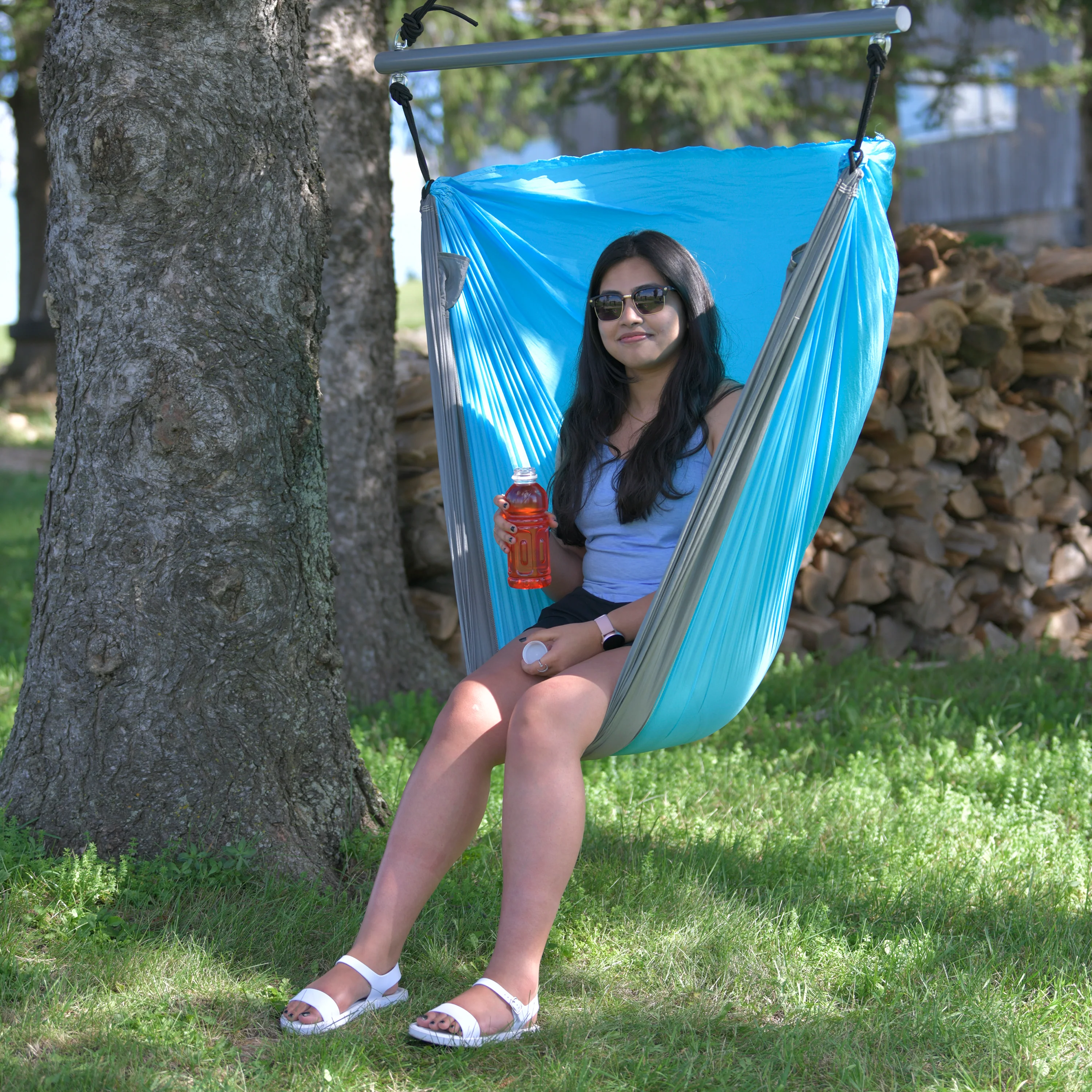 Parachute Hammock Chair - Turquoise & Grey - Image 5